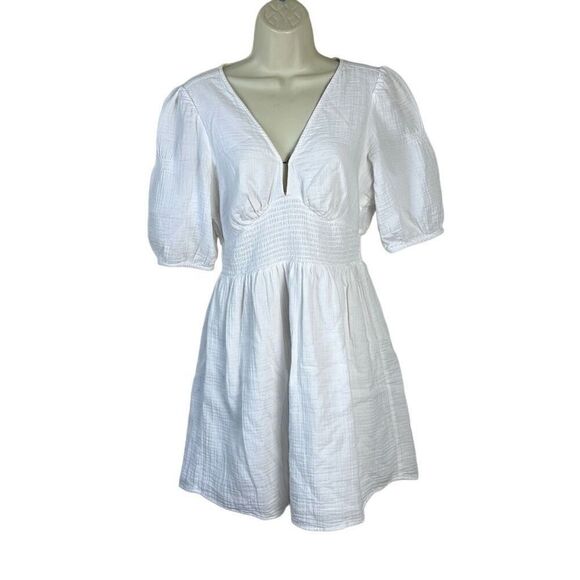 Billabong Spellbound White Salt Crystal Puff Sleeve A-Line Dress Size L - Picture 1 of 8